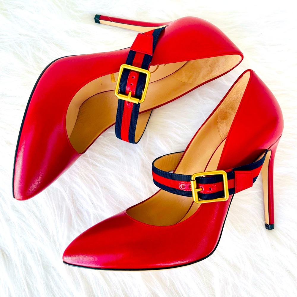 New! GUCCI “Mary Jane” inspired
RED Leather Sylvie Web Strap Heels Size 38.5 - Picture 3 of 14